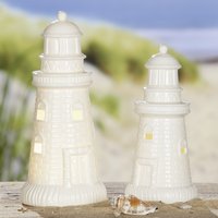 Leuchtturm in weiÃŸ aus Porzellan mit LED klein