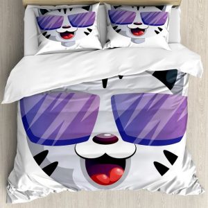 Bettwäsche Milbensicher Allergiker geeignet mit Kissenbezügen, Abakuhaus, Microfaser, Sonnenbrille Cartoon Kitten Portrait