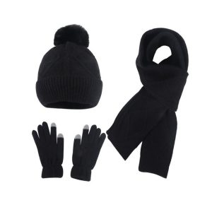 LYDMN Strickhandschuhe Handschuh, Schal und Mütze 3-teiliges Set,Winterliche Wärme Wintermütze Thermohandschuhe Schal