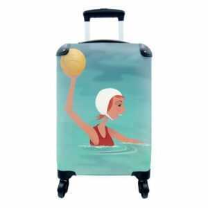 MuchoWow Handgepäckkoffer Eine Illustration einer Frau, die Wasserball spielt, 4 Rollen, Reisetasche mit rollen, Handgepäck für Ferien, Trolley, Reisekoffer