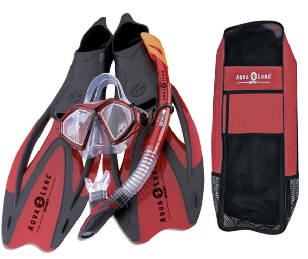 Aqua Lung Proflex X Set Aqualung Rot Silikon Maske Flossen ABC Schnorchel+Tasche – Bild 2