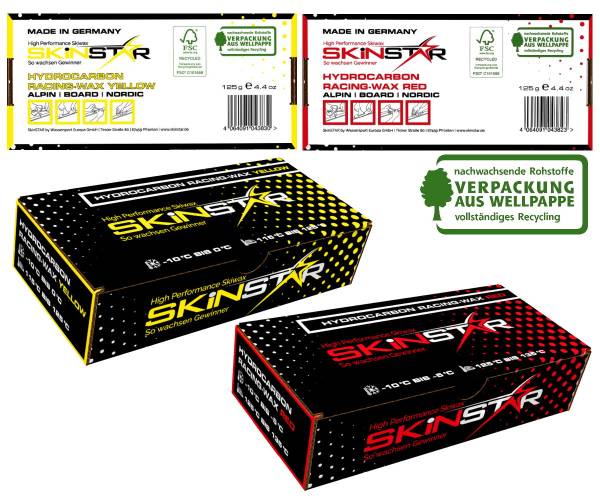 SKINSTAR Hydrocarbon Racing Wax Skiwax Profi-Wachs Mix Set Yellow-Red