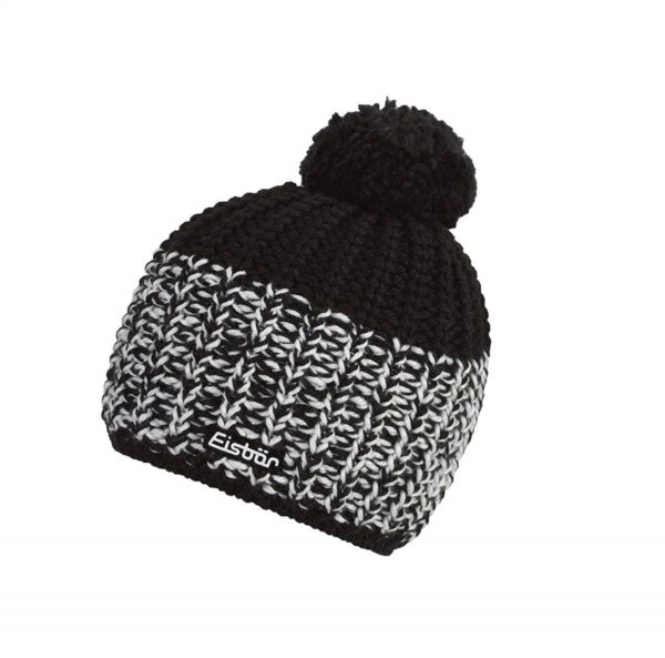 Eisbär Mütze Focus Pompon Bommel Unisex Strickmütze schwarz/weiß – Bild 2