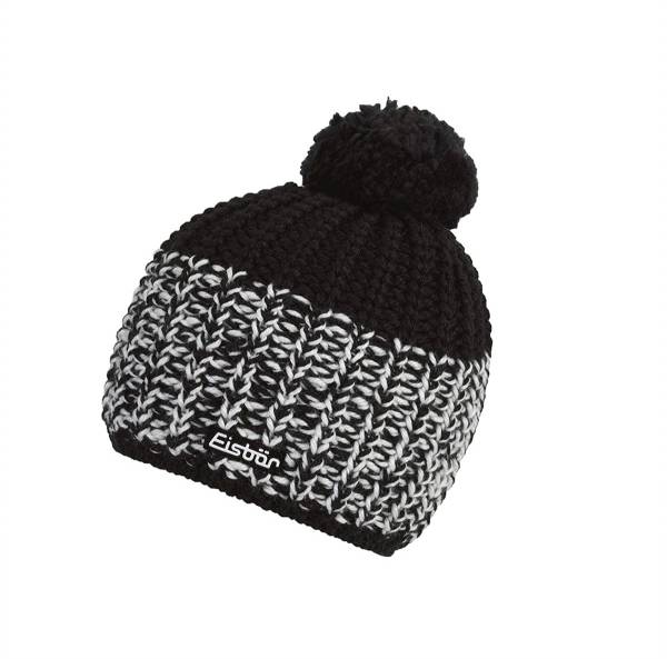 Eisbär Mütze Focus Pompon Bommel Unisex Strickmütze schwarz/weiß