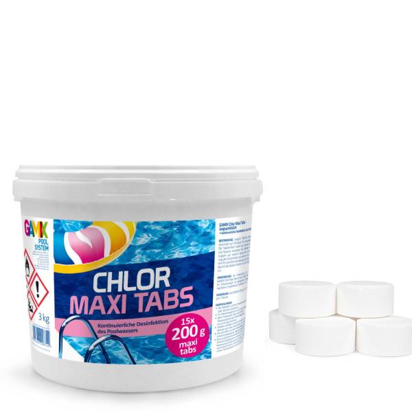 Chlortabletten Maxi für Pool 3 kg Langsamlöslich Tabs Pflege für Schwimmbad C...